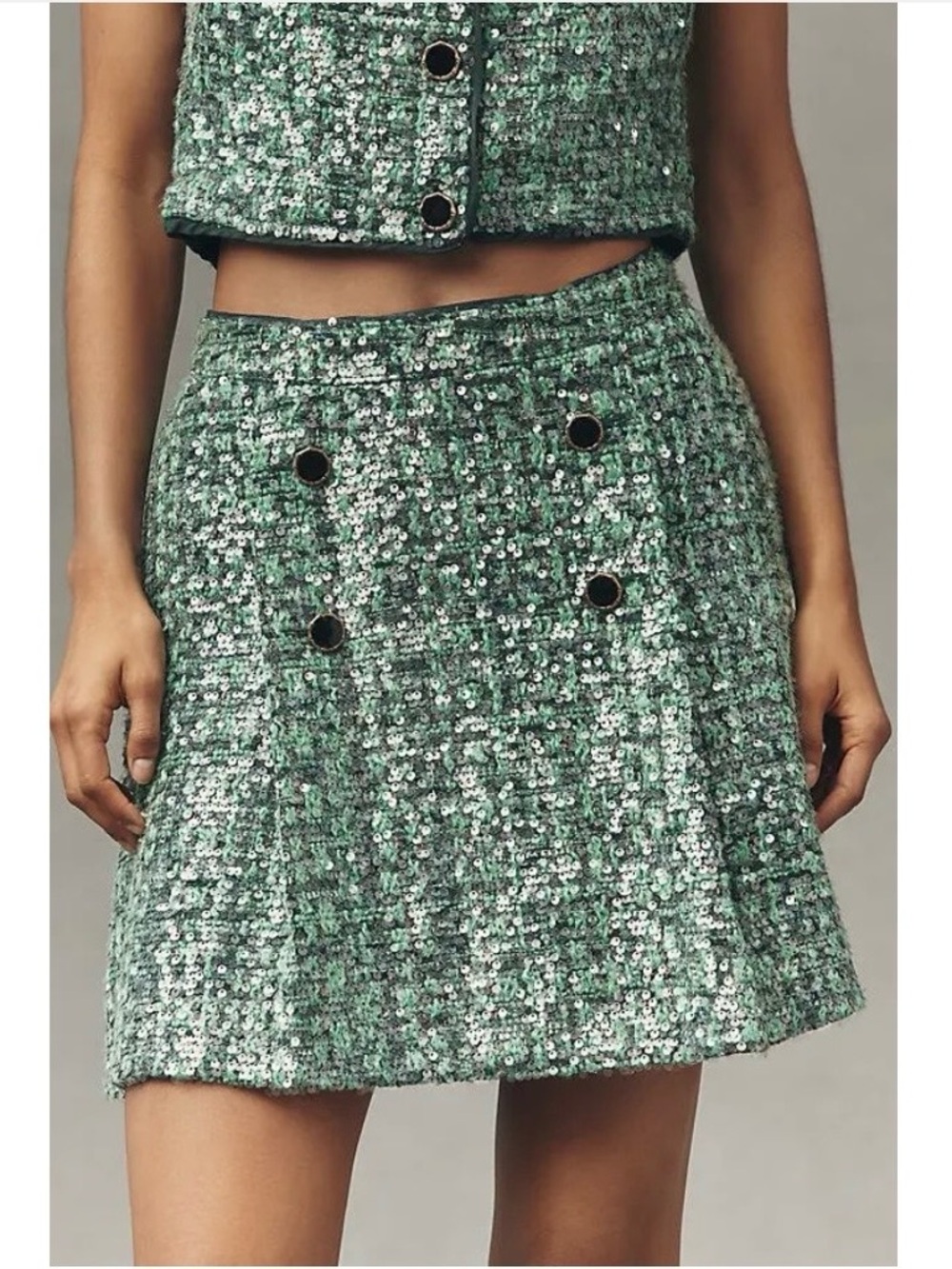 Anthropologie Maeve Sequin Tweed Mini Skirt • NEW WITH TAGS • Size Small